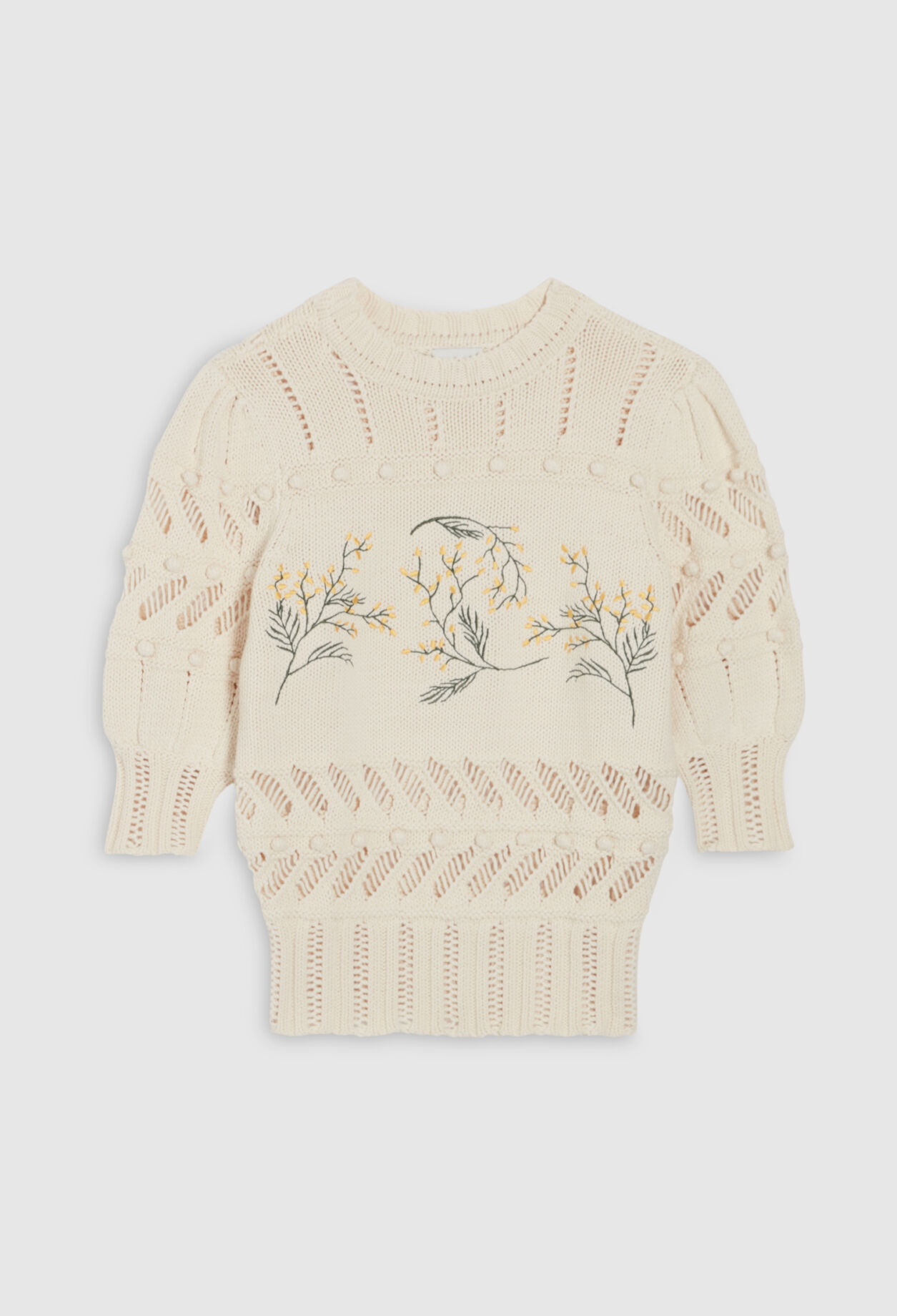 Knitted jumper with mimosa motifs