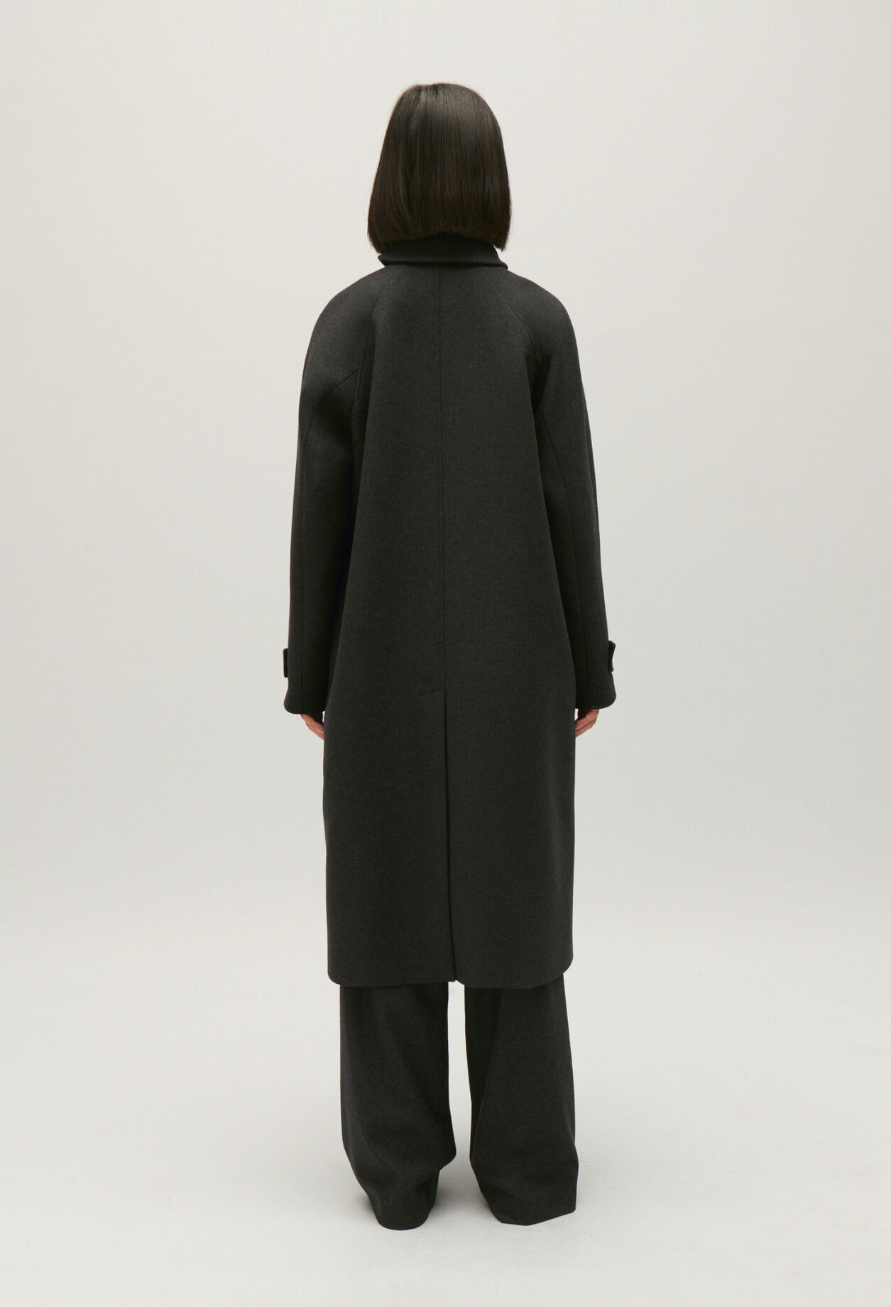 Flecked grey wool mid-length coat