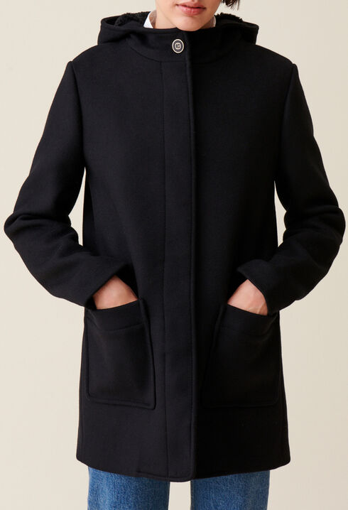 Black hooded coat