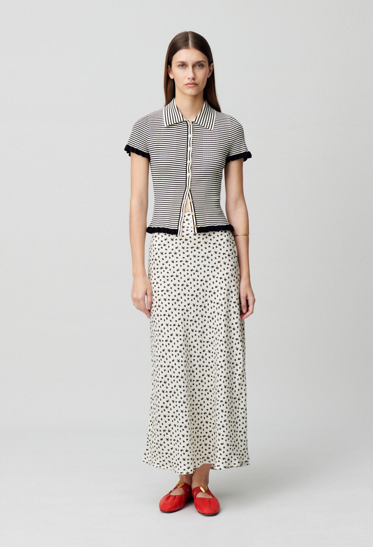 Buttoned striped polo top