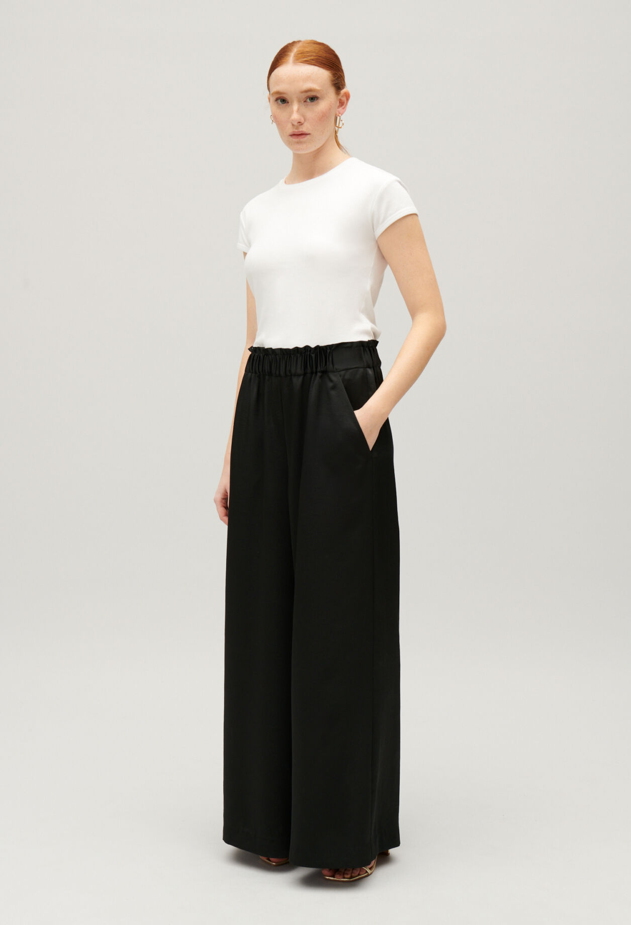 Wide-leg trousers with smocked waistband