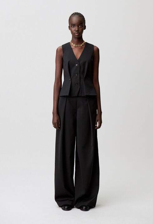 Wide-leg wool-blend trousers