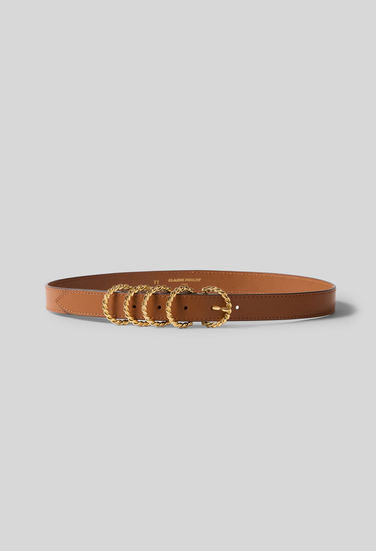 Leather belt with gold buckle