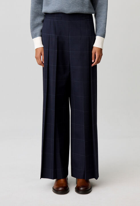 Wide-leg checked trousers