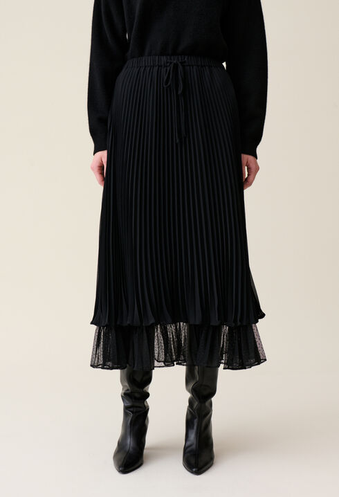 Black pleated midi skirt