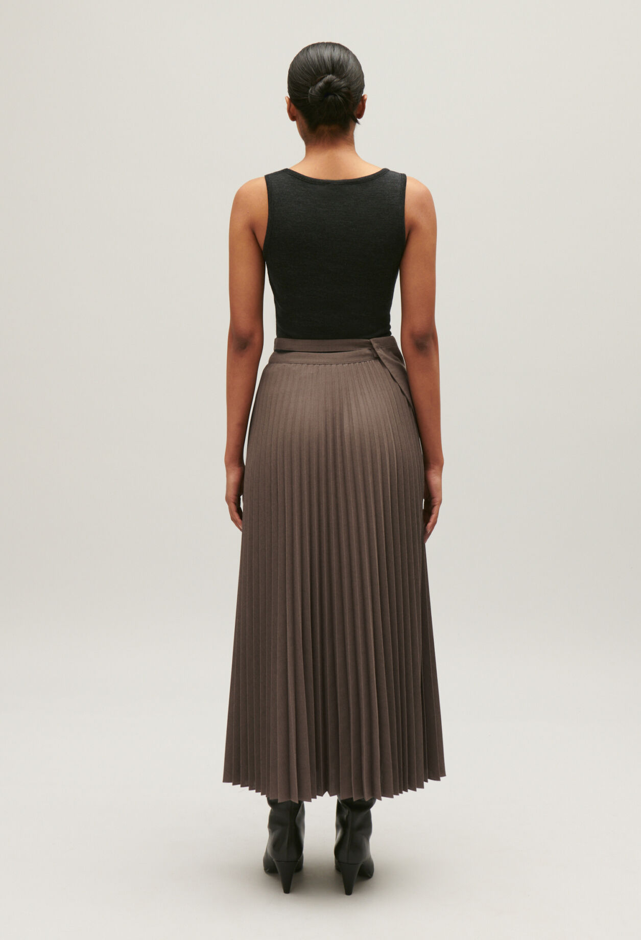 Mocha pleated midi skirt