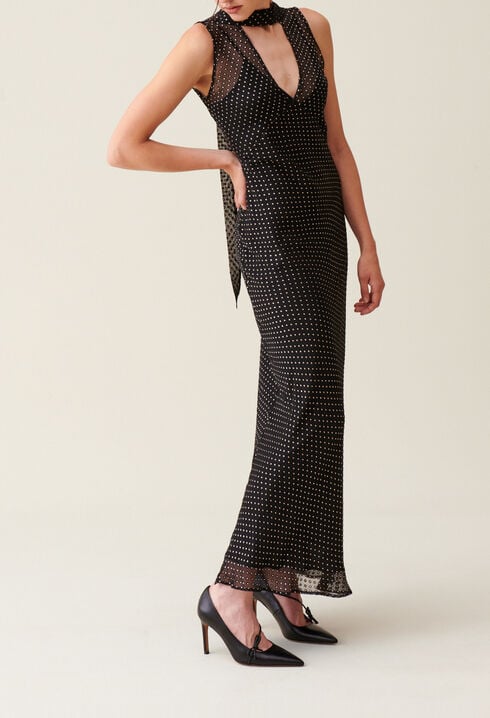 Sheer polka-dot maxi dress