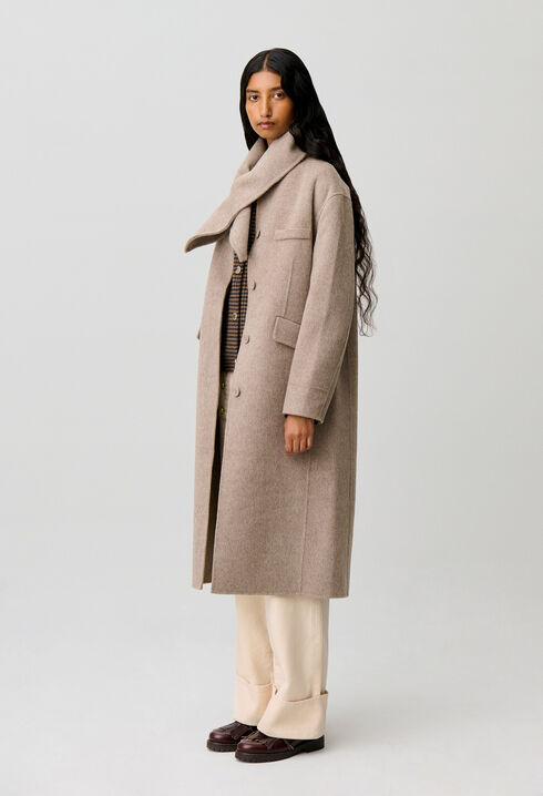 Long wool scarf collar coat