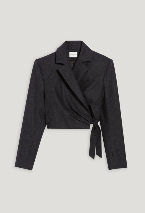 Flecked grey cropped suit jacket