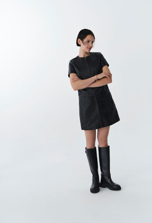 Short Zipped Leather Dress