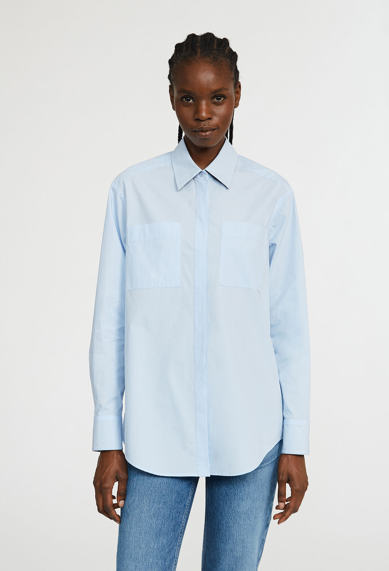 Chemise bleue ciel &agrave; manches longues