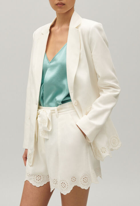 Ecru linen blend suit jacket
