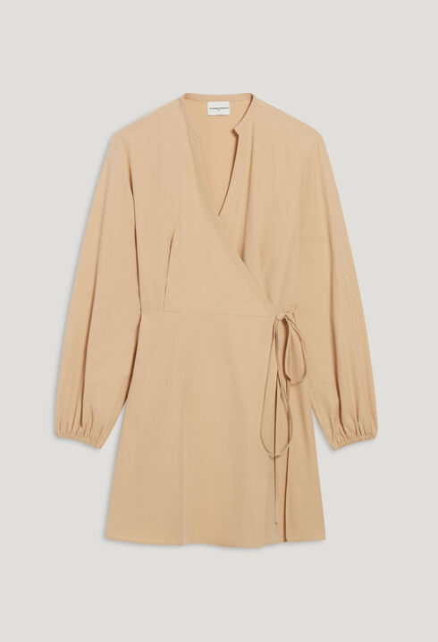 Short wrap dress with mandarin collar