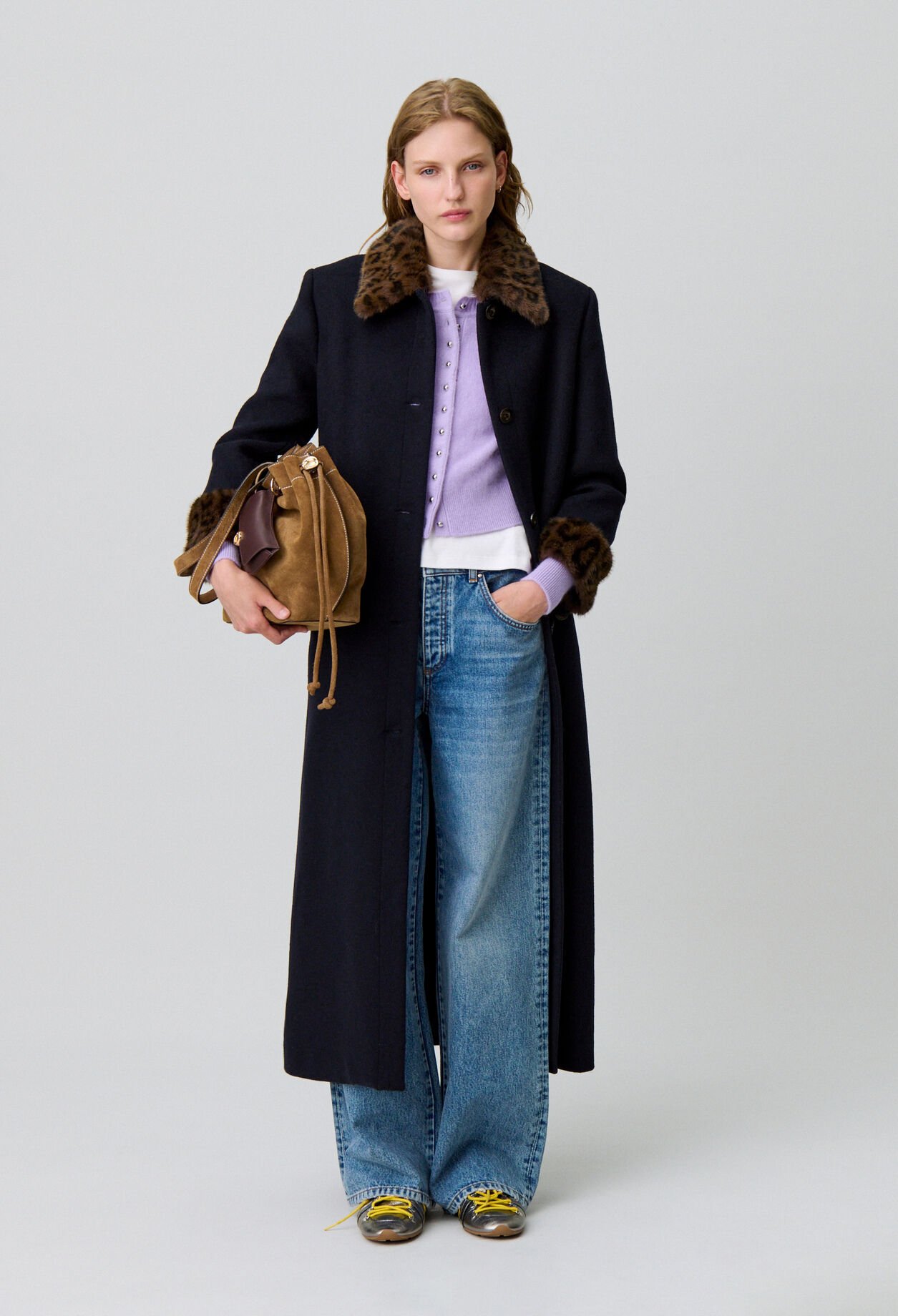 Long leopard-print wool coat