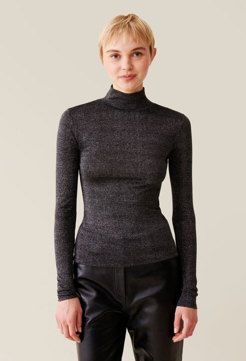Sparkly turtleneck jersey top