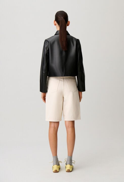 Short black leather jacket