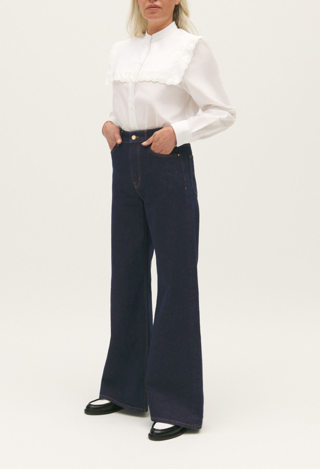 Blue straight-leg raw denim jeans