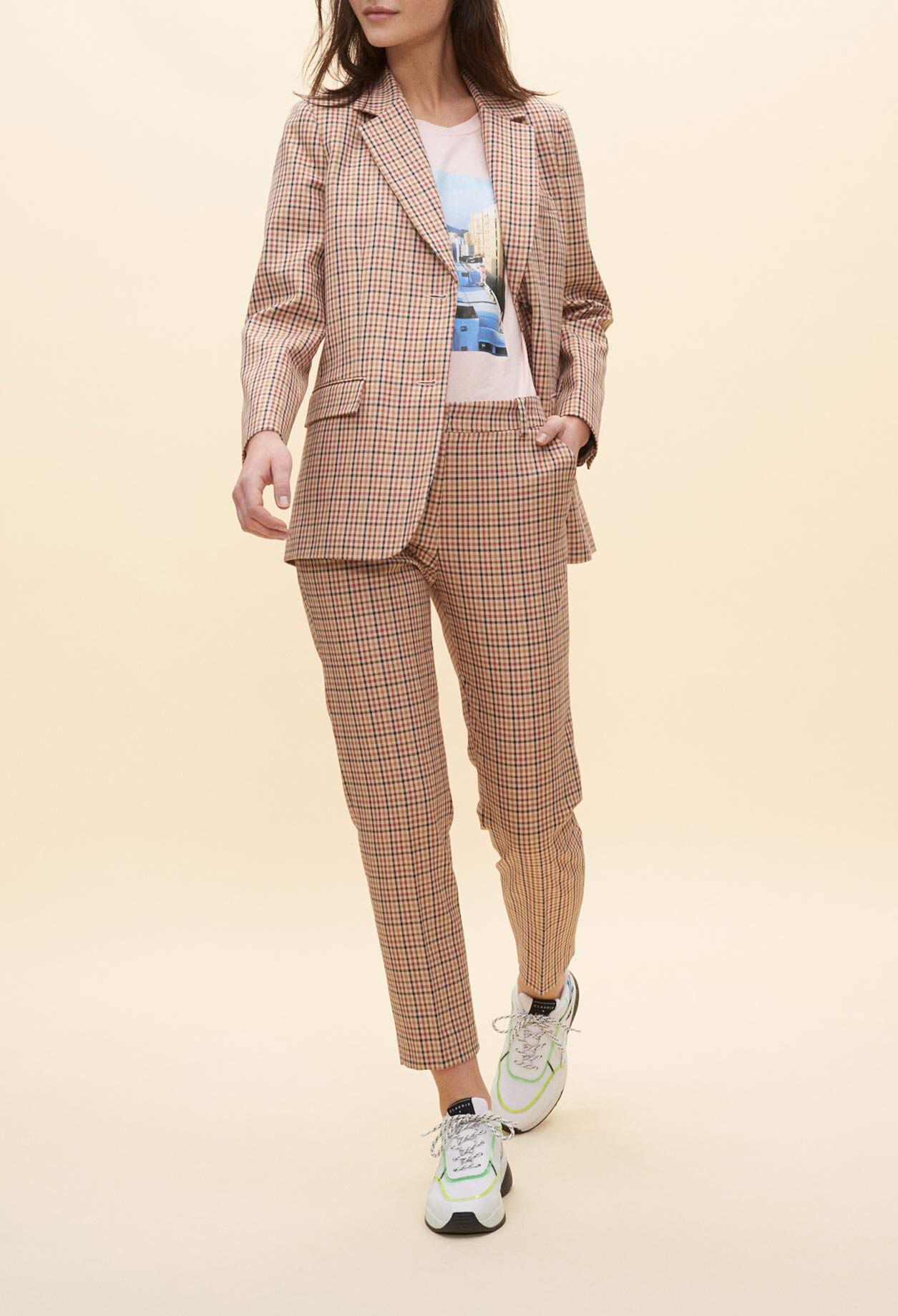Checked straight-leg trousers