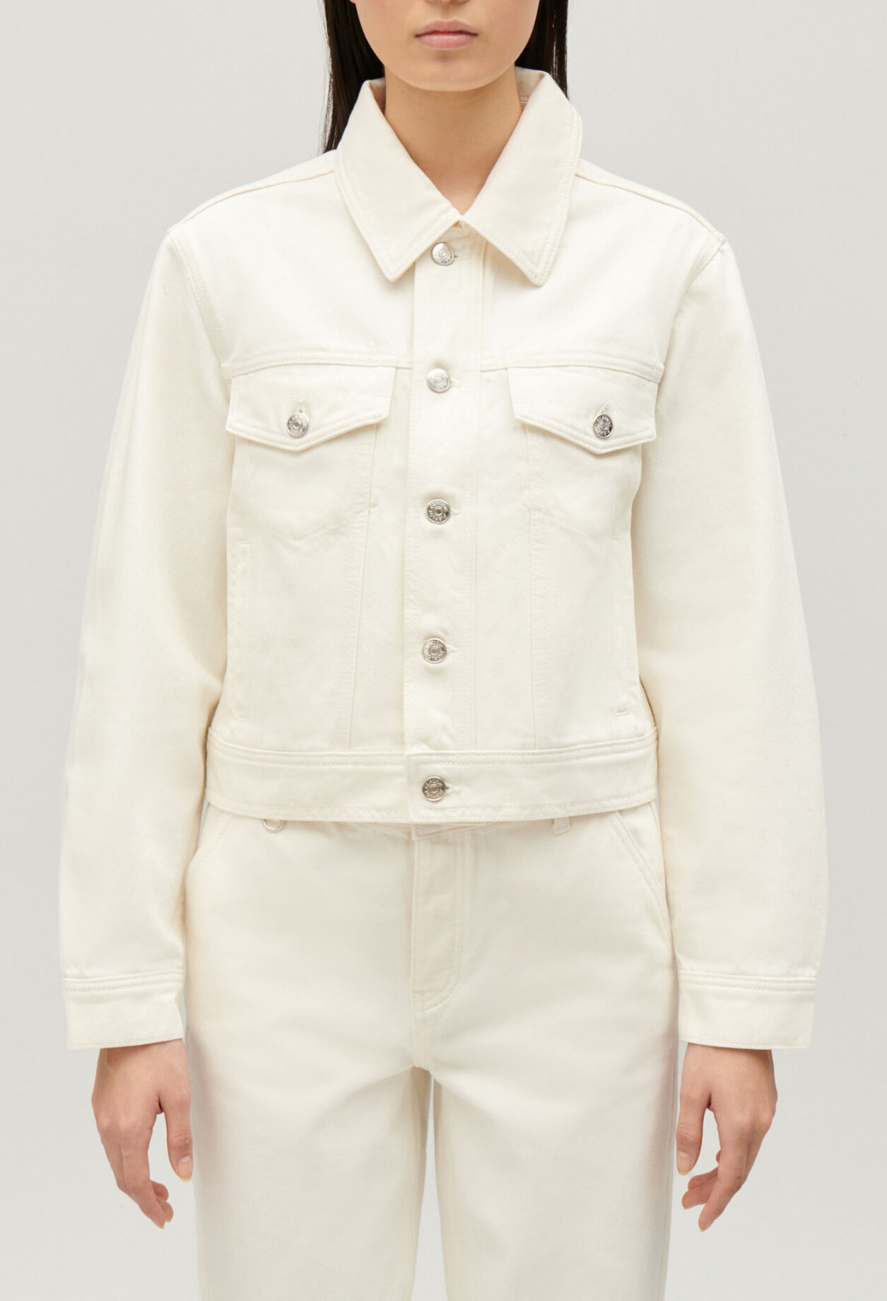 Straight-leg cream denim jacket