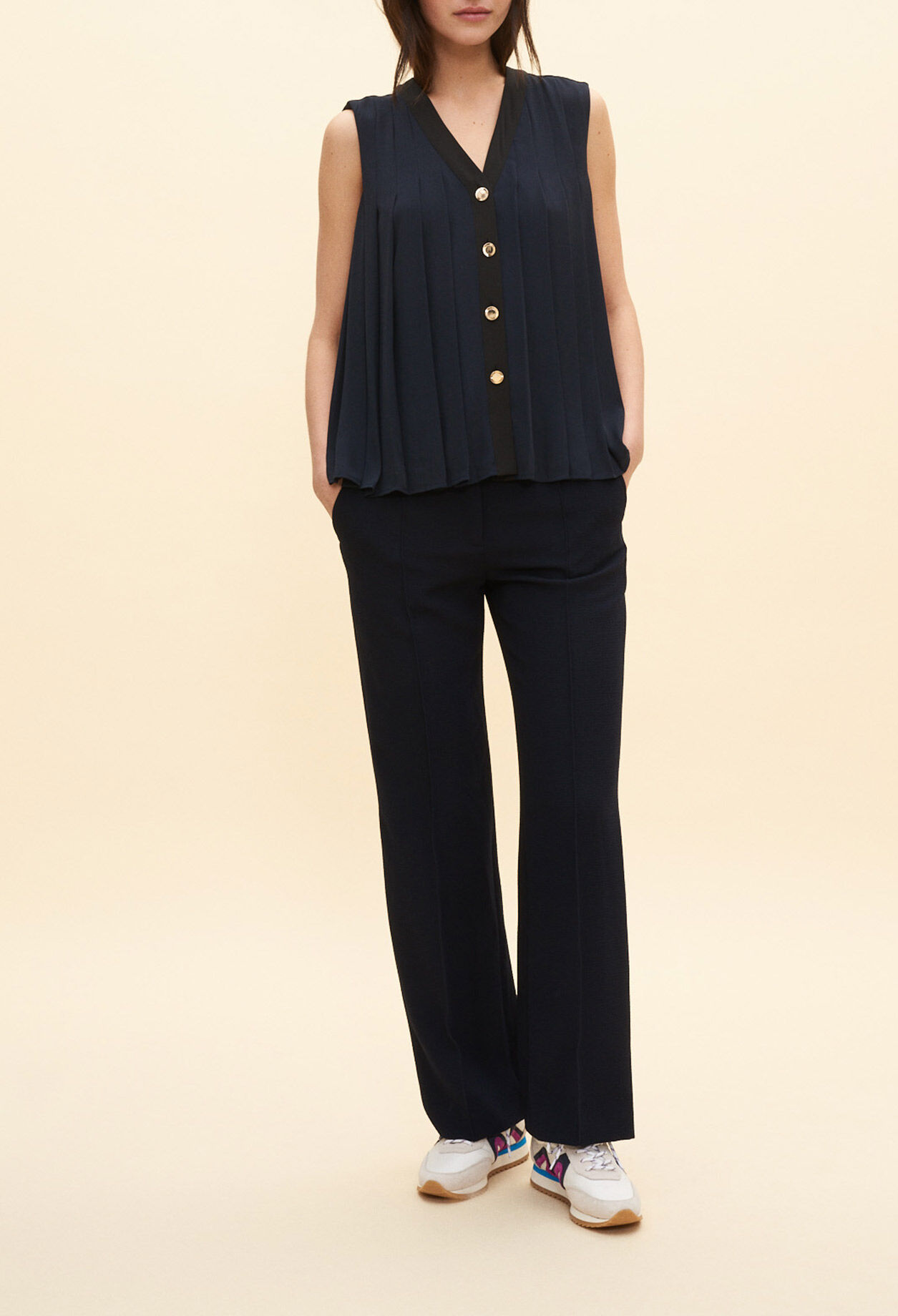 Pleated sleeveless top