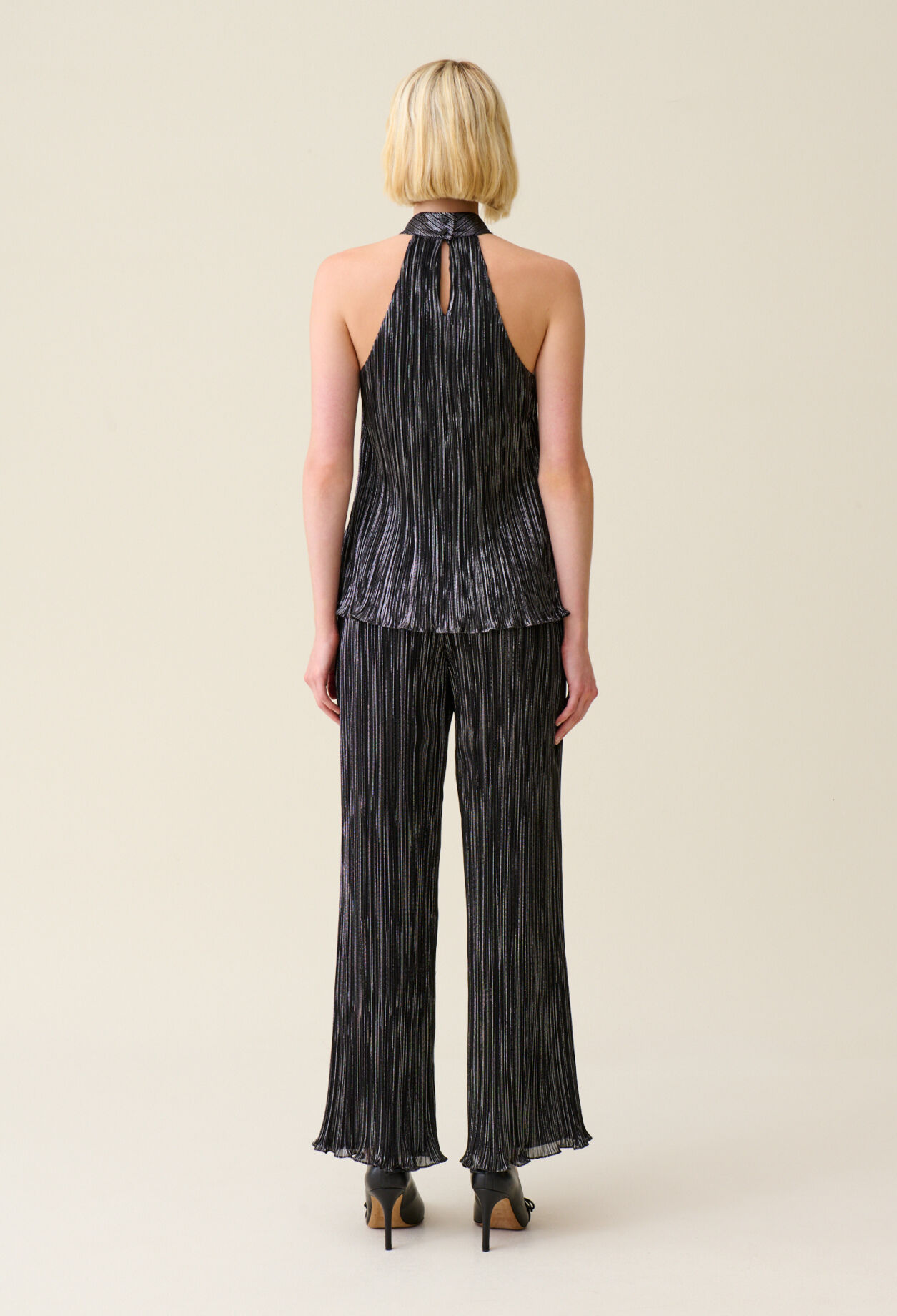 Silver pleated sleeveless top