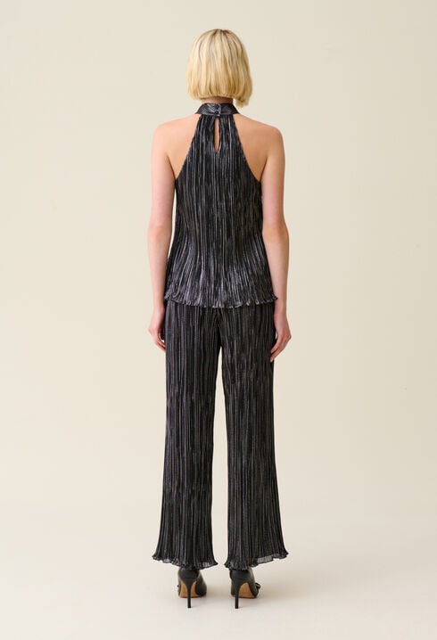 Silver pleated sleeveless top