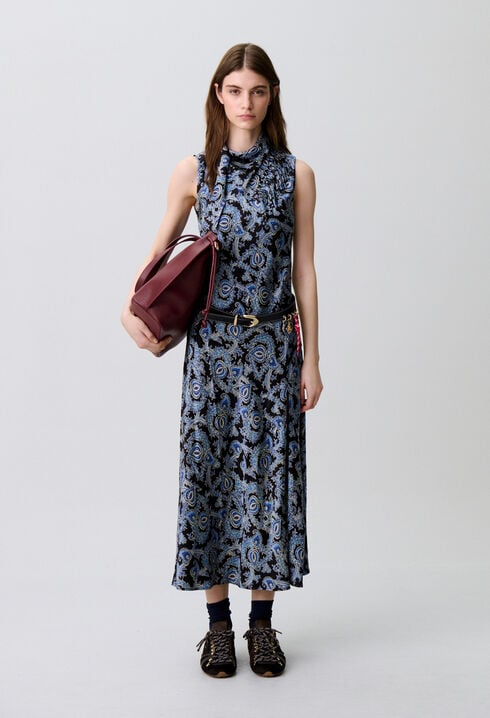 Flowy printed satin dress