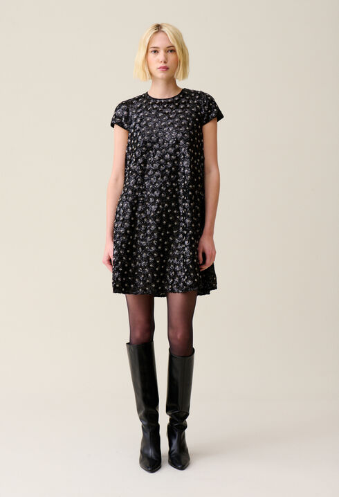 Embroidered babydoll mini dress