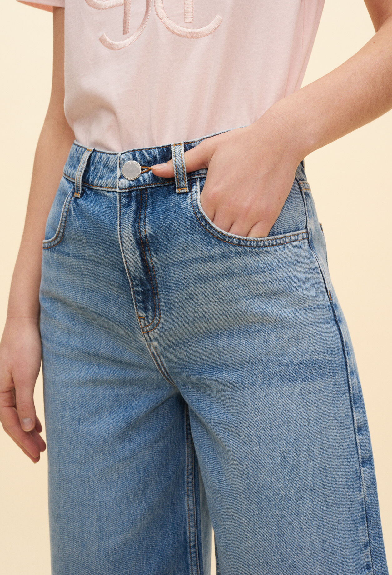 Flared denim Bermuda shorts Flared denim Bermuda shorts