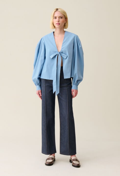 Tie-Front V-Neck Blouse