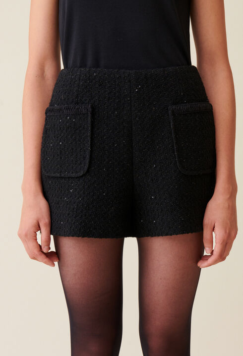 Straight black tweed shorts