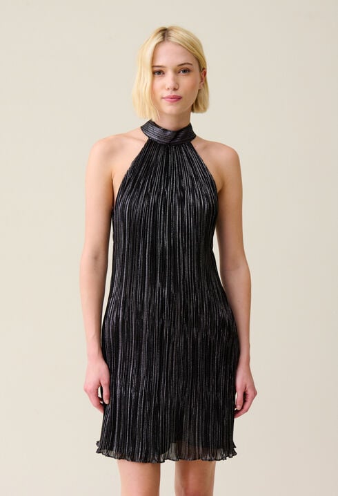 Silver pleated mini dress