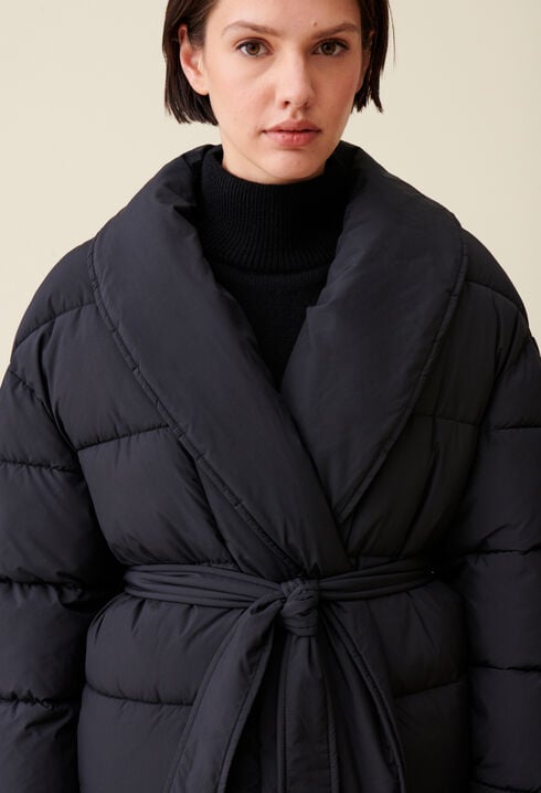 Belted Shawl Collar Puffer