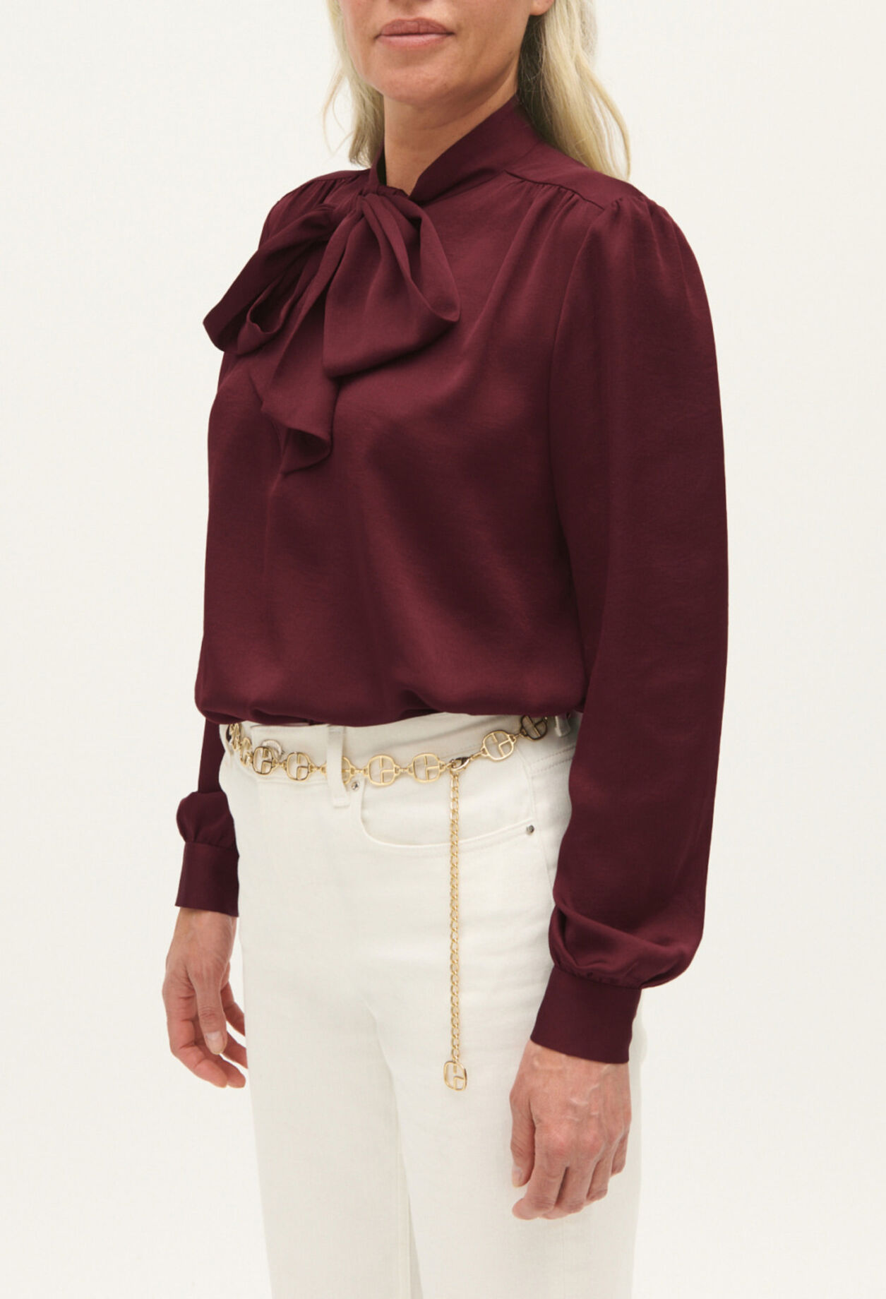 Burgundy pussy bow blouse