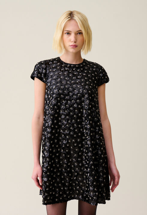 Embroidered babydoll mini dress