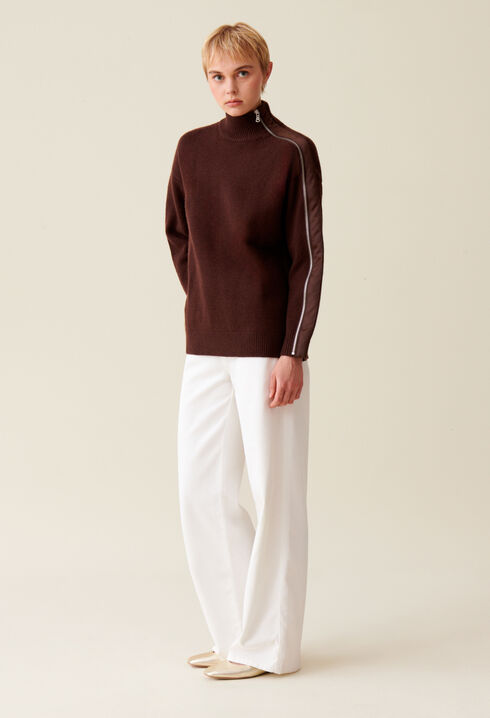 Brown zip-up high neck jumper