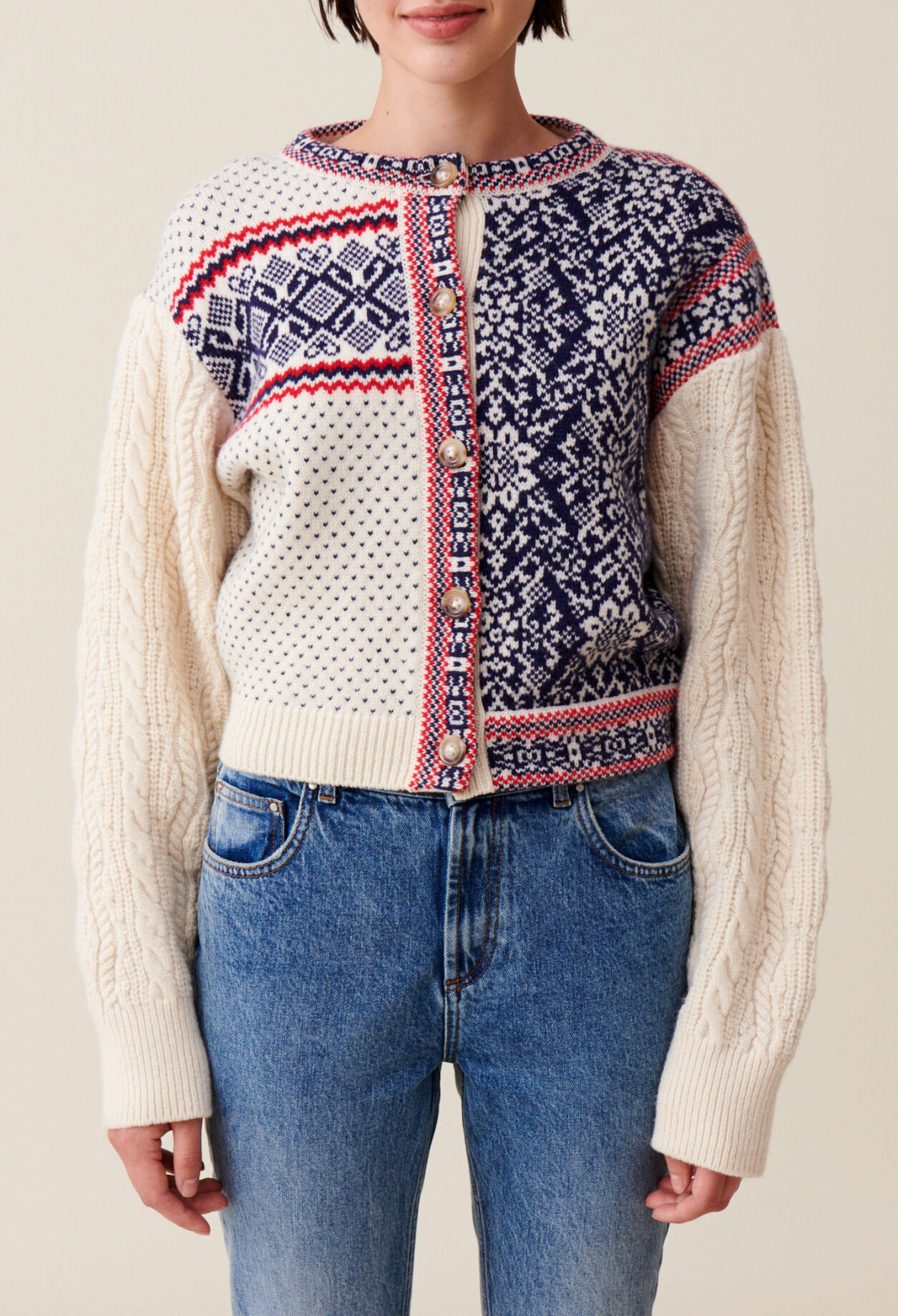 Cable-knit wool cardigan