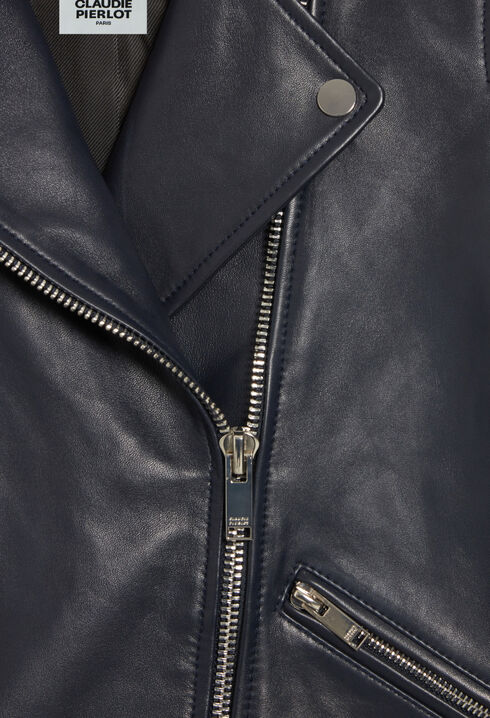 Navy blue smooth leather jacket