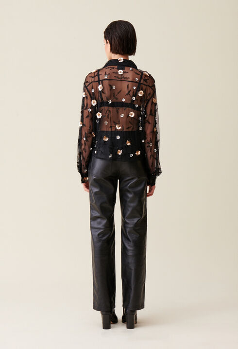 Sheer black embroidered shirt