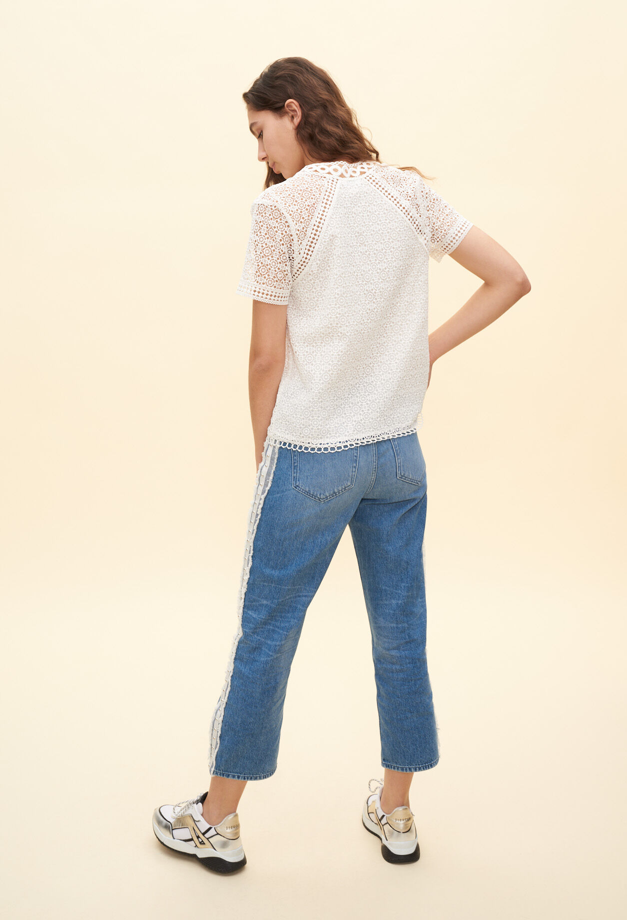 Shirt-sleeved lace pattern top