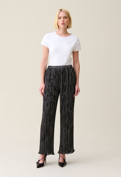 Silver pleated fluid trousers