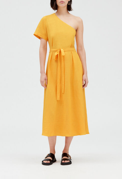 Yellow asymmetric midi dress