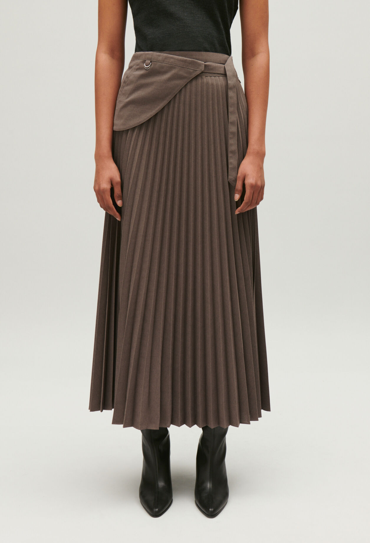 Mocha pleated midi skirt