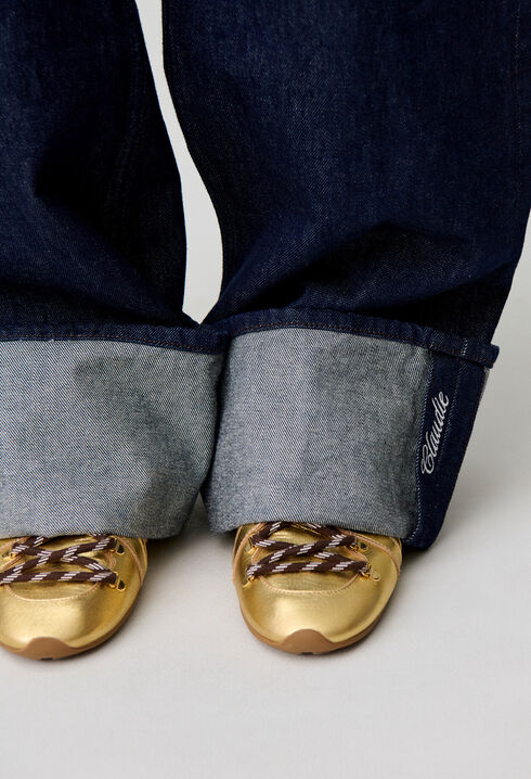 Wide-leg jeans embroidered cuffs