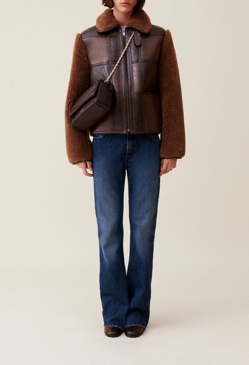 Short two-tone mixed fabric jacket