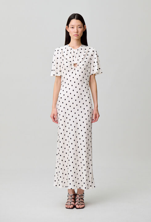 Satin polka dot maxi dress