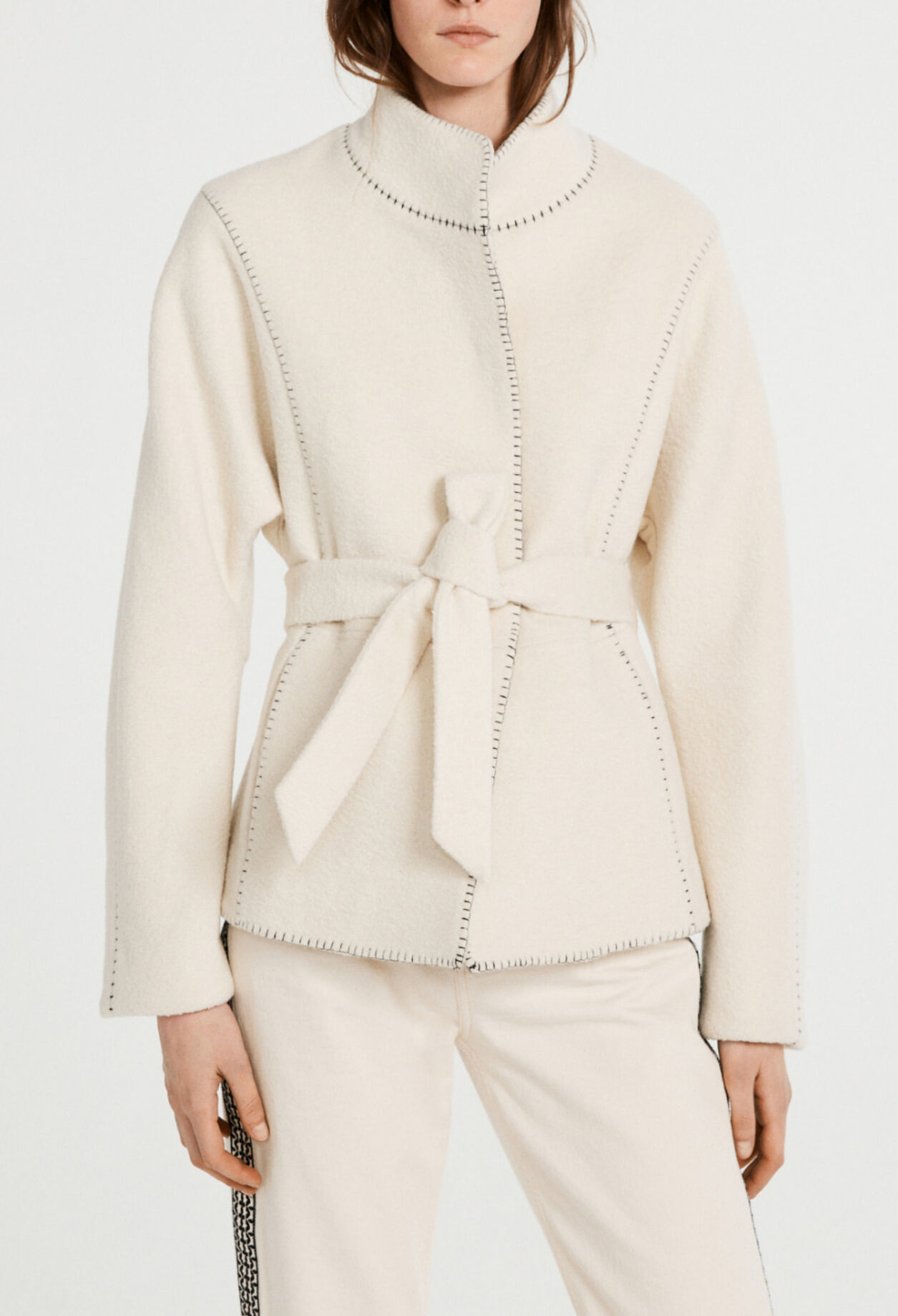 Belted straight cut jacket