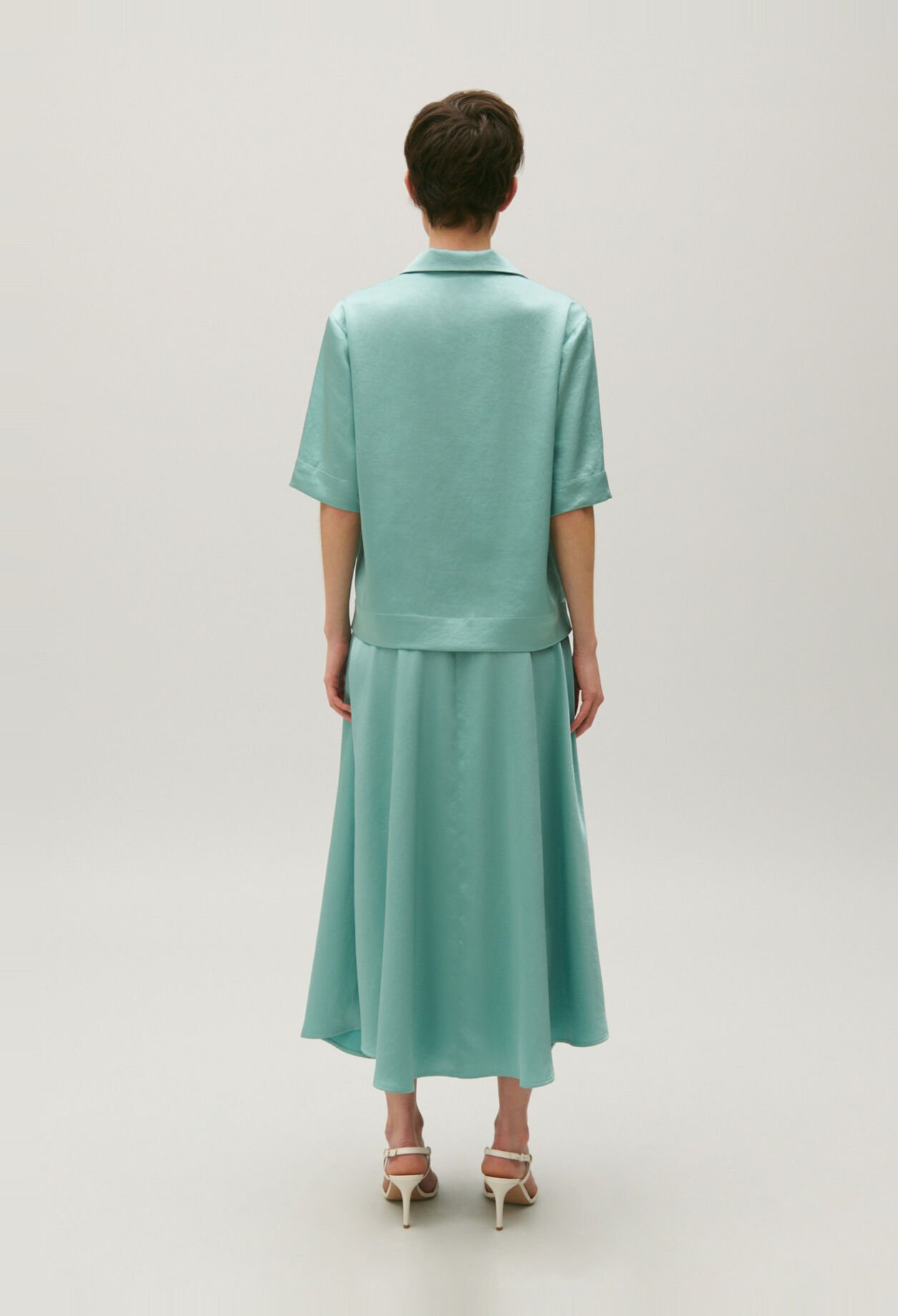 Flowing aqua satin shirt