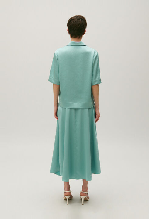 Flowing aqua satin shirt