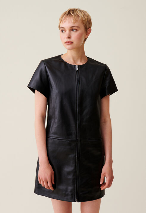 Short Zipped Leather Dress